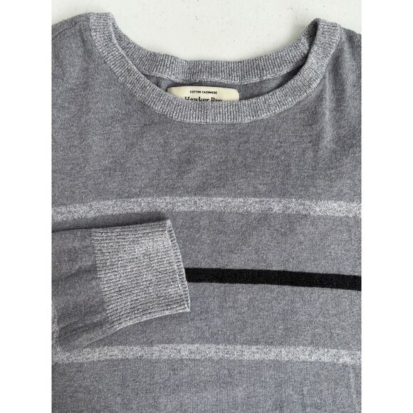 Hawker Rye Men's Large‎ Gray Striped Cotton Cashmere Lightweight Knit Sweater - Picture 1 of 12